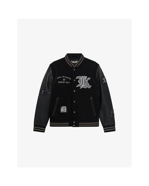 The Kooples Black X Schott Nyc Leather And Wool-Blend Varsity Jacket
