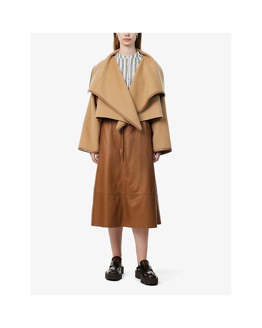 Yves Salomon Brown Drawstring-waist High-rise Leather Midi Skirt