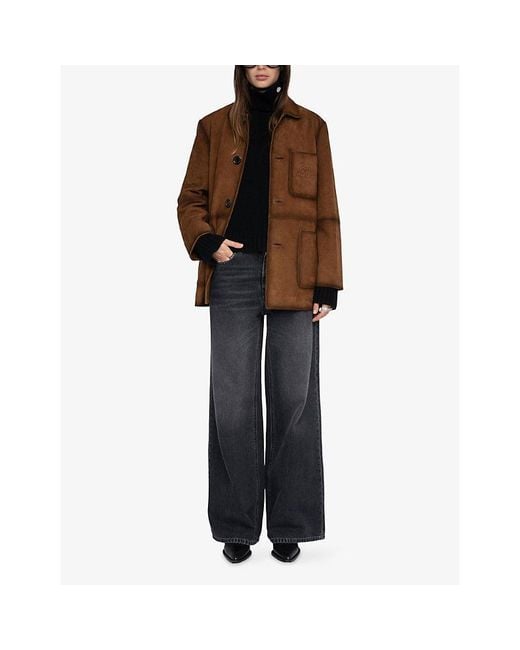 Zadig & Voltaire Brown Venzia Patch-Pocket Suede Jacket