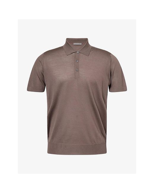 Corneliani Brown Short-Sleeve Virgin-Wool Polo Shirt for men