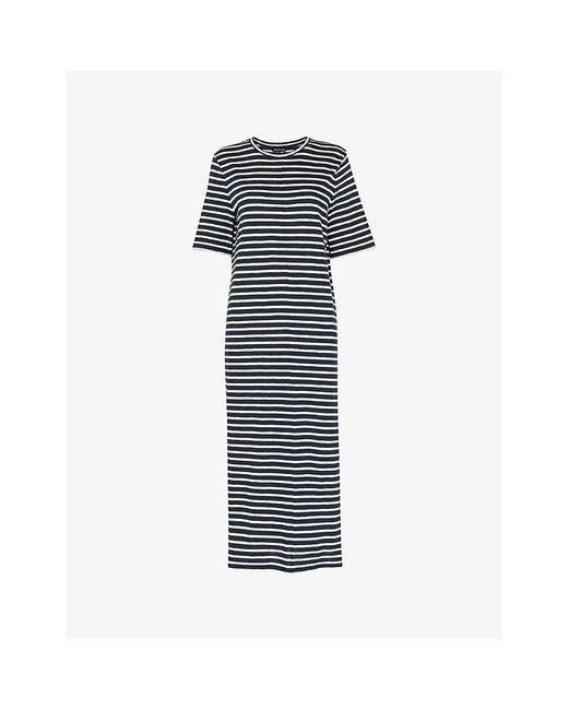 Whistles Blue Stripe-print Short-sleeves Cotton Midi Dress