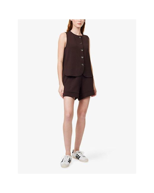 Varley Brown Josie Button-Through Stretch-Woven Top