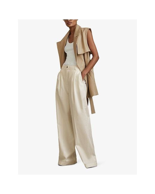 Reiss White Astrid Wide-leg High-rise Stretch-cotton Trousers