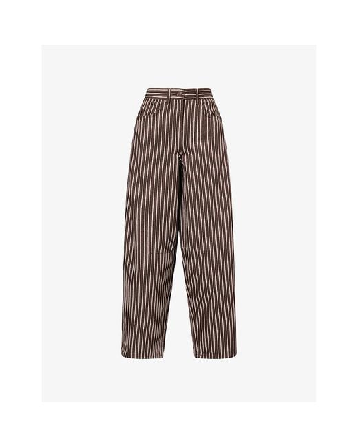 ME+EM Brown Extreme Seam Striped Cotton-Blend Trousers