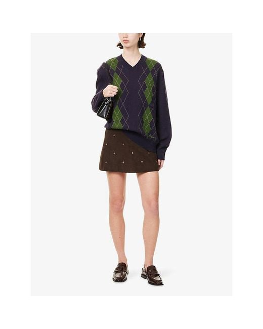 House Of Sunny Blue Argyle Knit Cotton Jumper