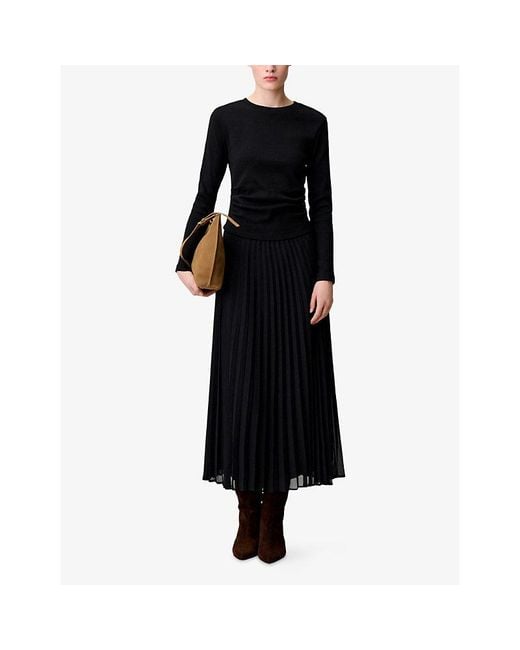 Claudie Pierlot Blue Long-Sleeved Pleated Cotton And Woven Maxi Dress
