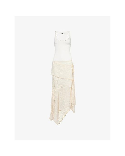 Siedres White Marcela Asymmetric Lace-Skirt Jersey Midi Dress