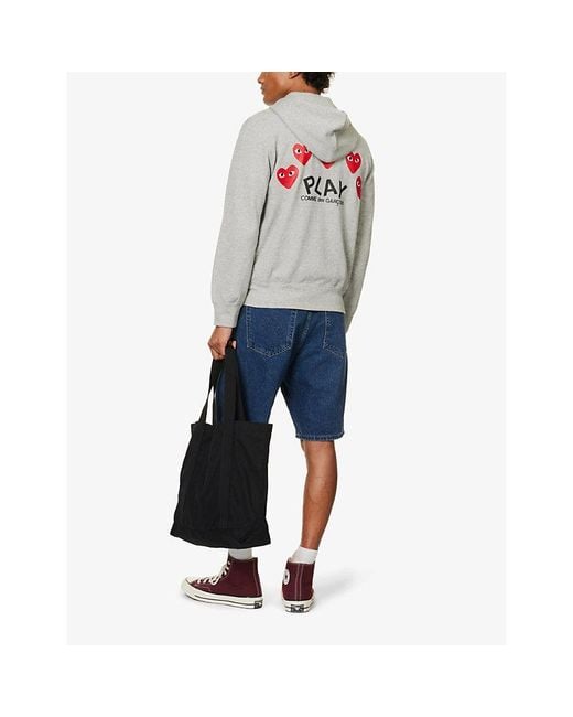 COMME DES GARÇONS PLAY Gray Logo-Embroidered Cotton-Jersey Hoody for men