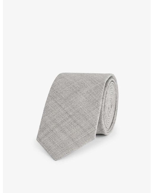 Eleventy Gray Narrow-blade Brand-tab Wool And Silk-blend Tie for men
