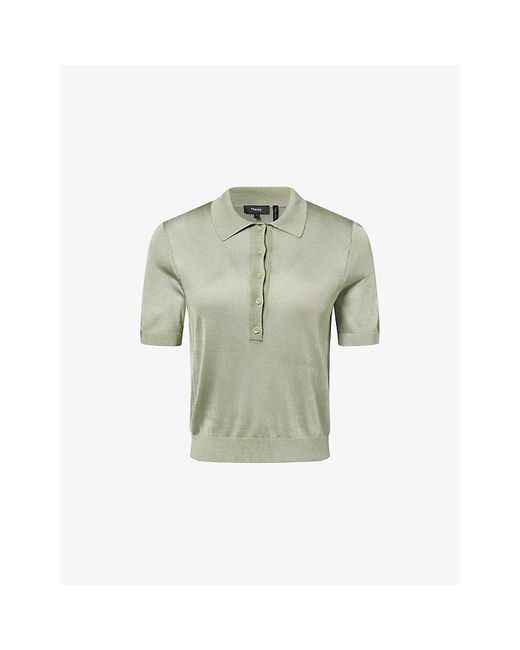 Theory Green Short-Sleeve Fine-Knit Polo Shirt