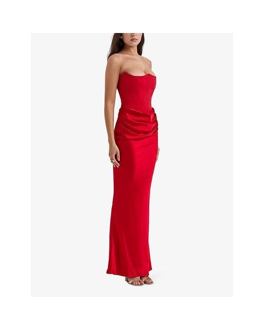 House Of Cb Red Persephone Corseted Woven Maxi Dress
