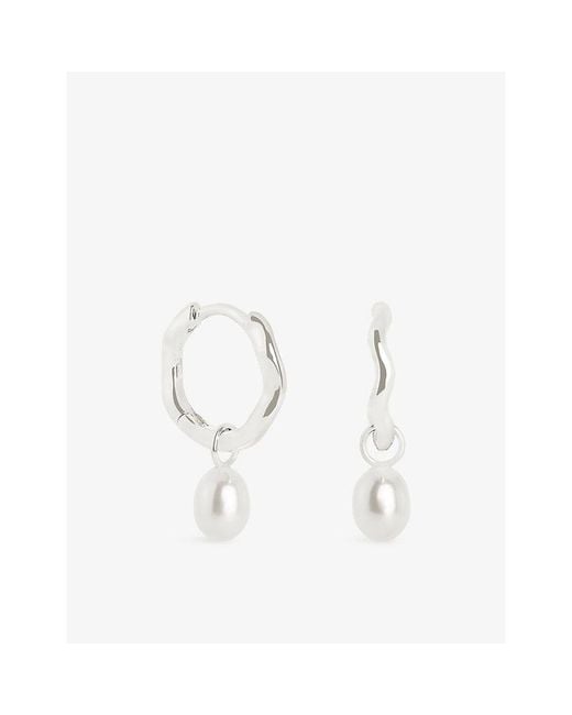 Astrid & Miyu White Wave 14Ct And Cultured Pearl Charm Huggie Drop Earrings