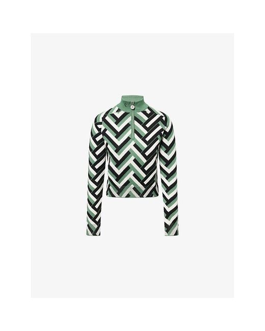 Perfect Moment Green La Tour Quarter-Zip Merino-Wool Jumper