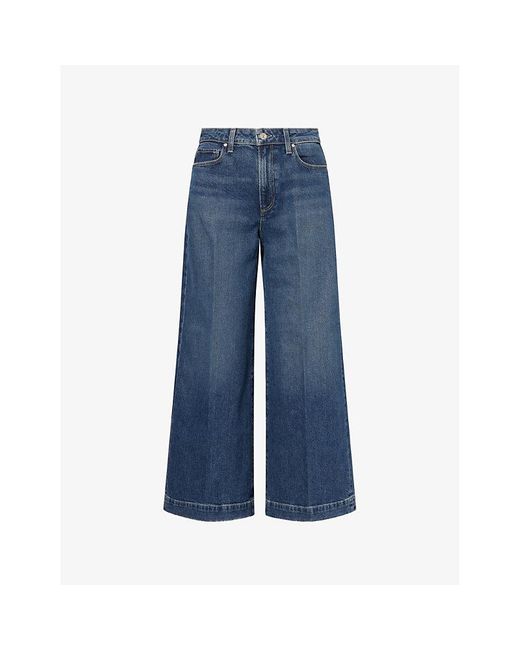 PAIGE Blue Harper Ankle Wide-Leg High-Rise Stretch-Denim Jeans