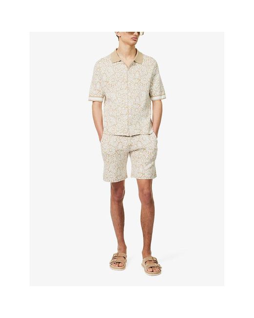 CHE Natural Daisy Floral-jacquard Cotton Knitted Shorts for men