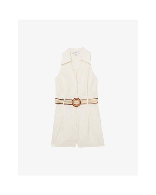 Reiss White Anjie Sleeveless Linen Playsuit