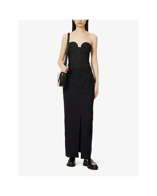 4th & Reckless Black Vy Ruth Striped Stretch-woven Maxi Skirt