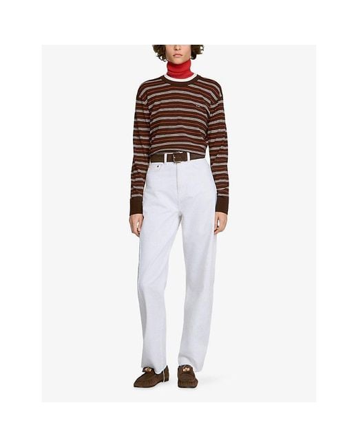 Sandro Red Striped Round-Neck Wool Jumper