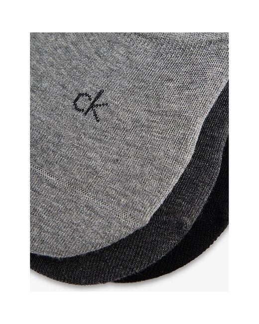 Calvin Klein Gray Logo No-Show Stretch-Cotton Socks for men