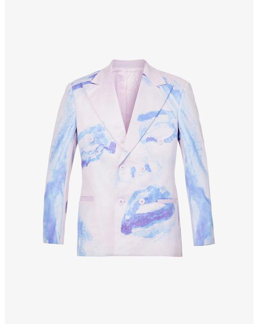 Kidsuper Blue Face Abstract-print Regular-fit Stretch-woven Jacket for men