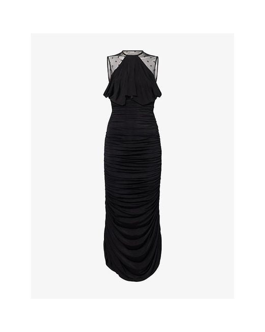 MARINE SERRE Black Asymmetrical Ruched Jersey Midi Dress
