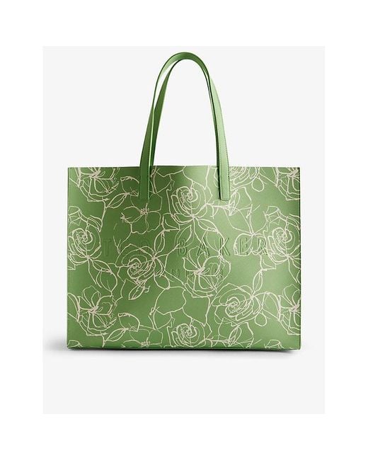 Ted Baker Green Linacon Floral-print Faux-leather Tote Bag