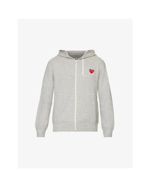 COMME DES GARÇONS PLAY Gray Logo-Embroidered Cotton-Jersey Hoody for men