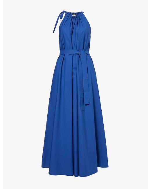 Weekend by Maxmara Blue Fidato Sleeveless Cotton Midi Dress