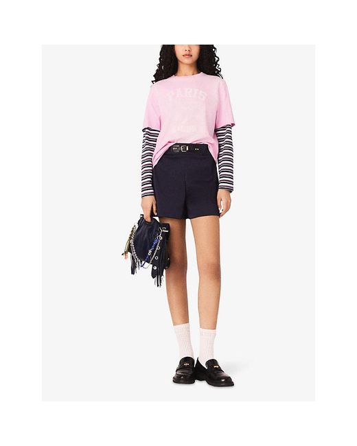Maje Pink Nautical Text Print Cotton T-Shirt
