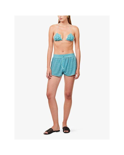 Oseree Blue Lumiere Metallic Stretch-Woven Shorts