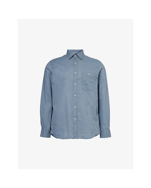 7 For All Mankind Blue Chest-pocket Long-sleeved Linen And Cotton-blend Shirt X for men