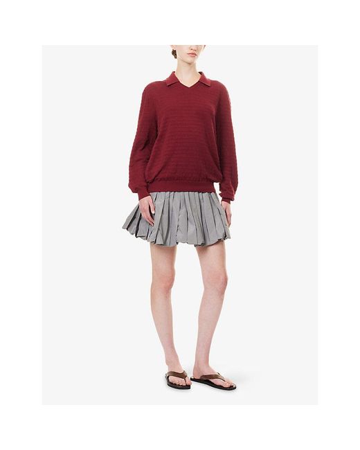 Miu Miu Gray Pleated Technical Woven Mini Skirt