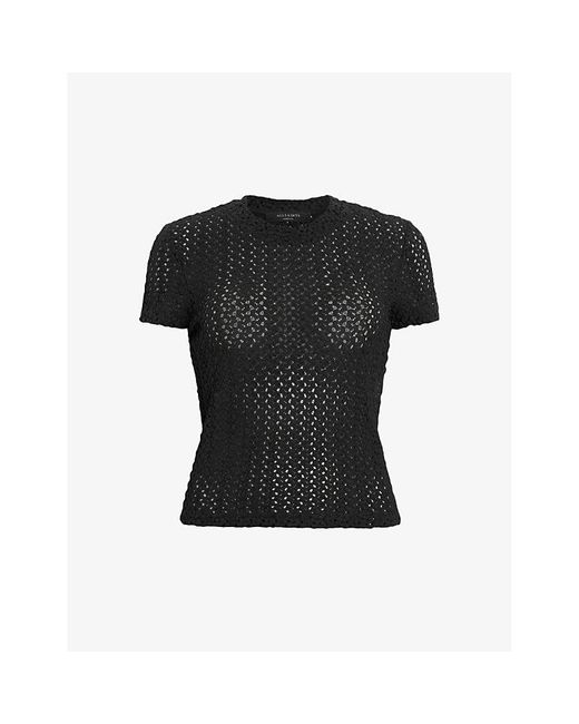 AllSaints Black Karma Stevie Slim-fit Short-sleeve Knitted T-shirt