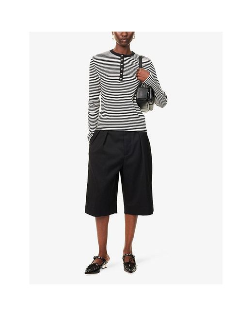 Anine Bing Gray Alessia Striped Stretch-Cotton T-Shirt
