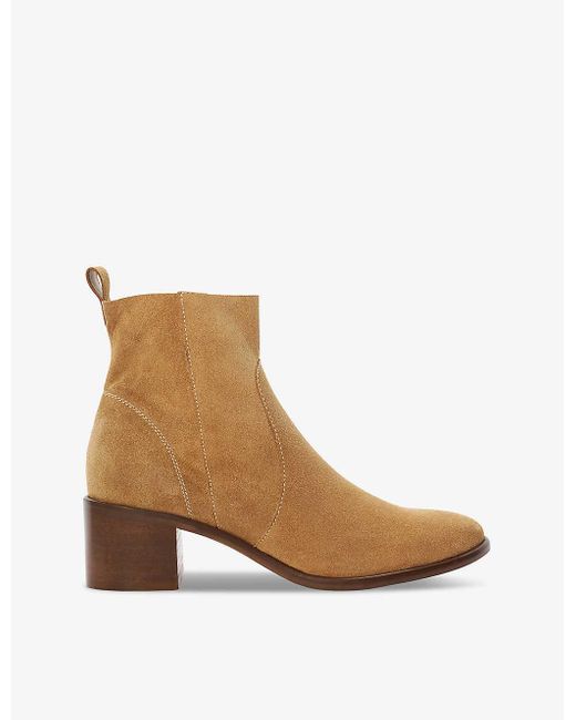 Dune White Paprikaa Heeled Almond-toe Suede Ankle Boots