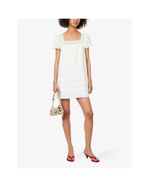 Reformation White Joliette Lace-Trim Cotton Mini Dress