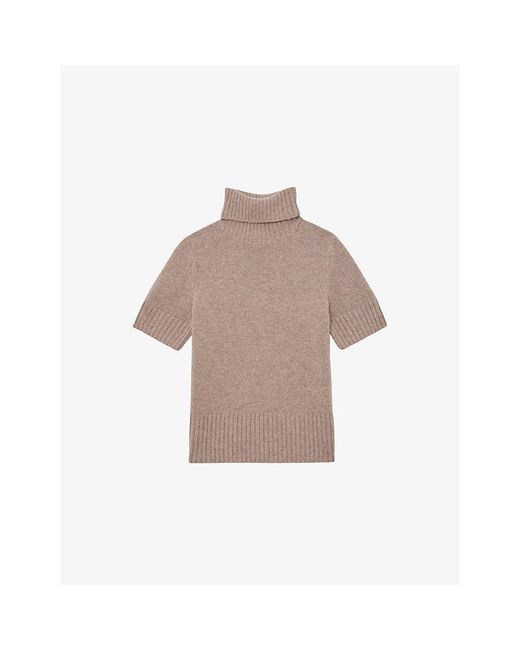 Reiss Brown Esme Roll-Neck Cashmere Jumper