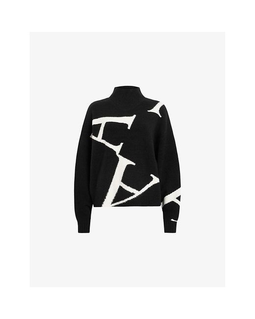 AllSaints Black A Star High-Neck Stretch-Wool Blend Jumper