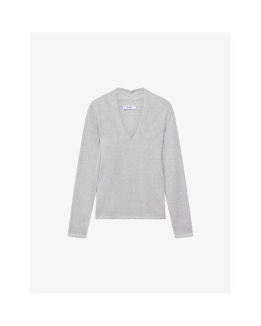 Reiss White Lina Ruched-neck Woven-blend Top