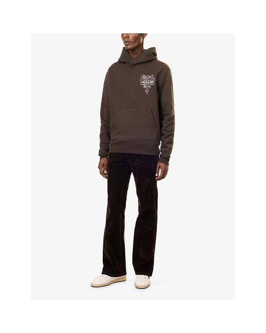 Amiri Brown Lasso Embroidered Cotton-Blend Hoody for men
