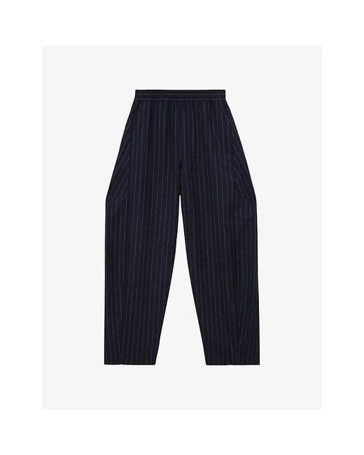 Reiss Blue Elle Pinstripe Barrel-Leg Stretch-Woven Trousers