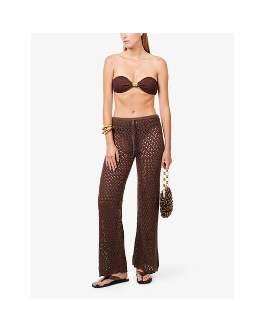 4th & Reckless Brown Katerina Wide-Leg Cotton-Blend Trousers