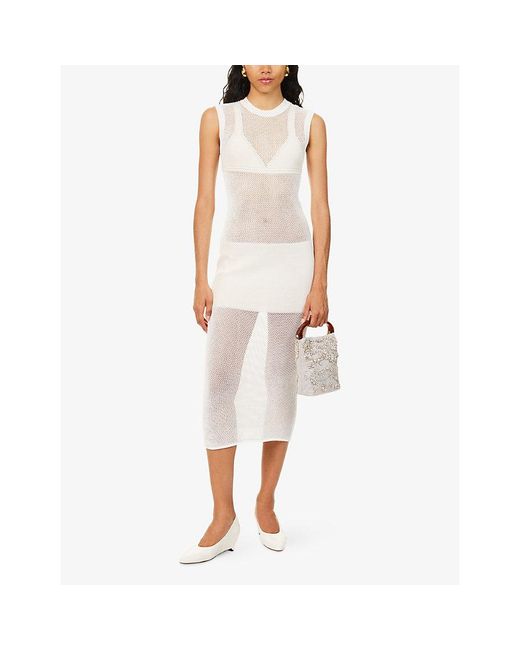 Stella McCartney White Sleeveless Crochet Cotton Midi Dress