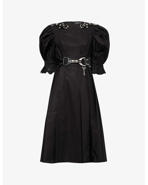 Chopova Lowena Black Henlis Lace-trim Organic Cotton-poplin Midi Dress