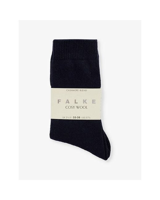 Falke Blue Cosy Wool Brand-Print Knit Socks
