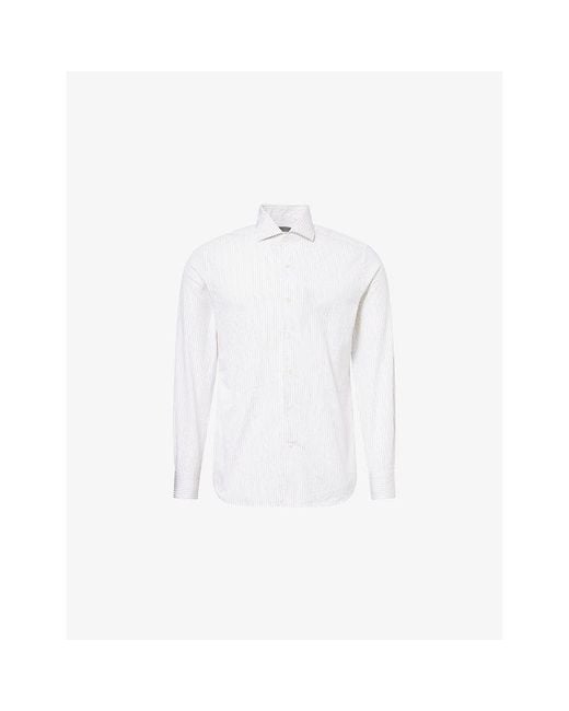 Corneliani White Pinstripe Cotton Poplin Shirt for men