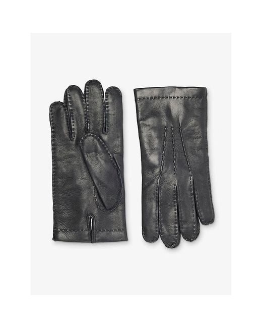 Eleventy Gray Stitch-Detail Leather Gloves for men