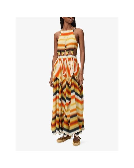 Loewe Metallic X Paula's Ibiza Stripe Cut-Out Silk Maxi Dress