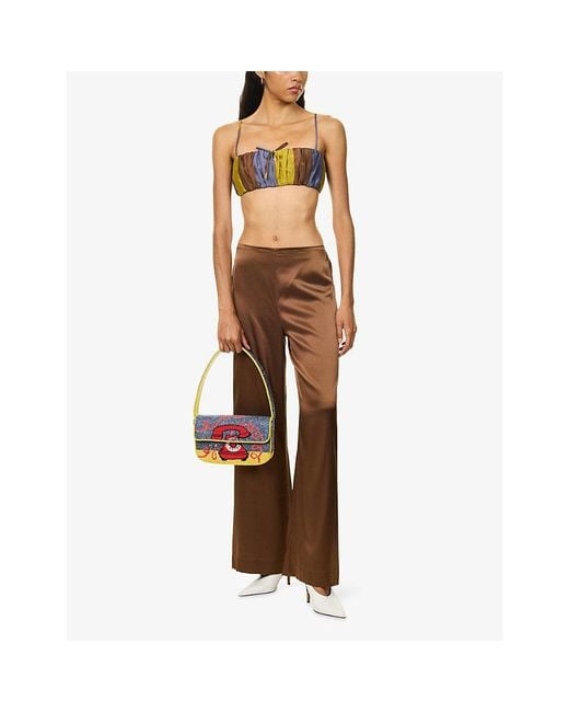 Staud Brown Sade Stripe Silk Top