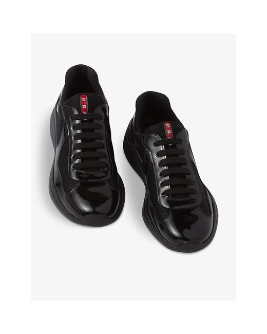 Prada Patent Leather Technical Fabric Sneakers in Black for Men Lyst UK